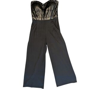 VENUS Black Jumpsuit with Faux Leather Detail‎